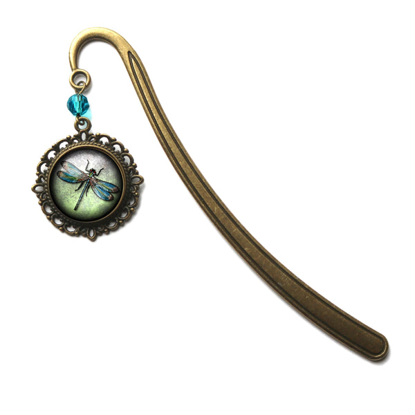 Dragonfly Glass Cabochon Brass Book Hook / Bookmark