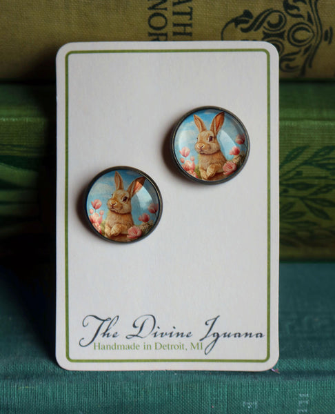 Victorian Easter Bunny Stud Earrings