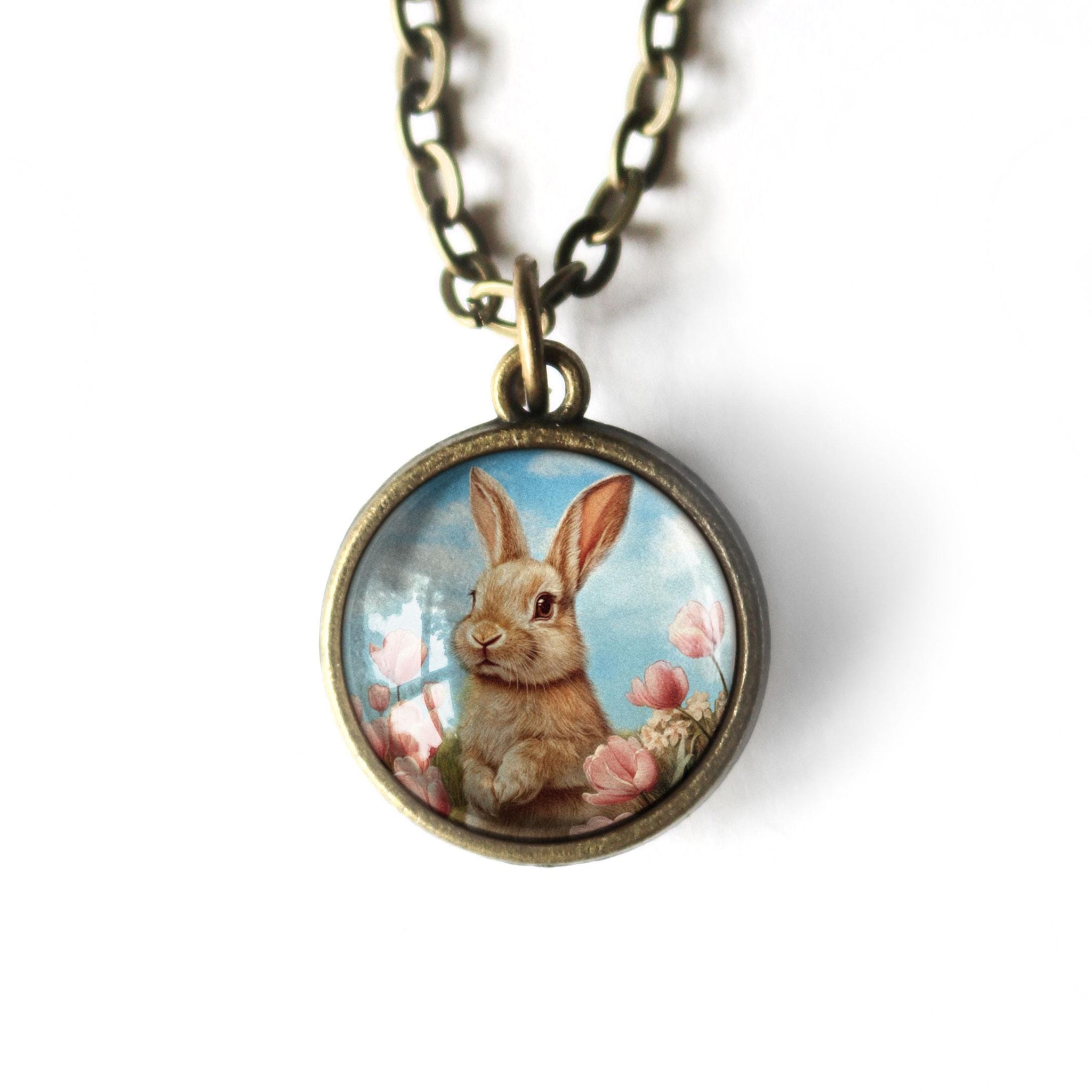 Victorian Easter Bunny  Double-Sided Pendant Necklace