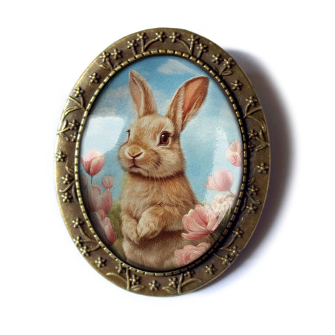Victorian Easter Bunny Vintage Inspired Large Oval Pin Brooch