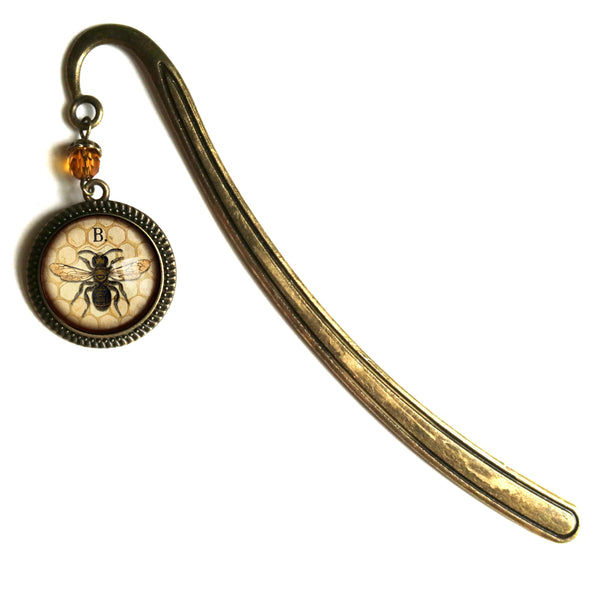 Honey Bee / Worker Bee Glass Cabochon Brass Book Hook / Bookmark