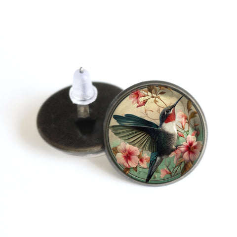 Art Nouveau Hummingbird Vintage Inspired Stud Earrings