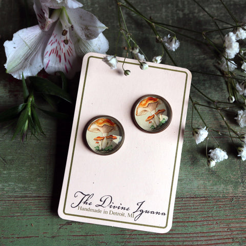 Chantarelle Mushrooms Fairytale Inspired Cottage Core Stud Earrings
