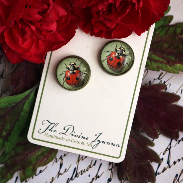 Ladybug Beetle Vintage Inspired Stud Earrings