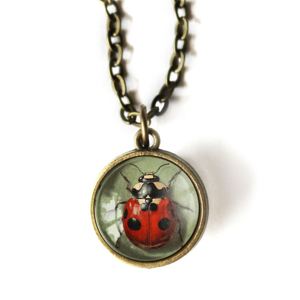 Ladybug Beetle Glass Cabochon Brass Book Hook / Bookmark