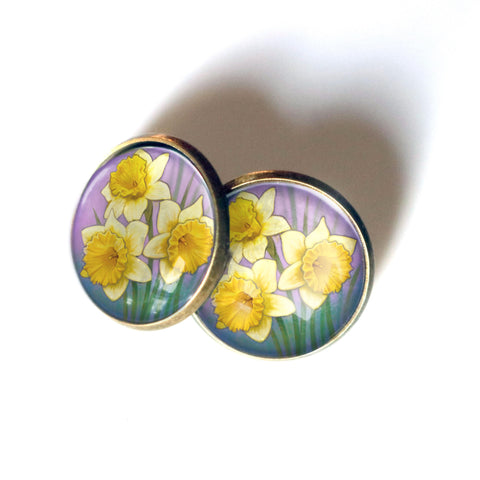 Art Nouveau Daffodil Flower Vintage Inspired Stud Earrings