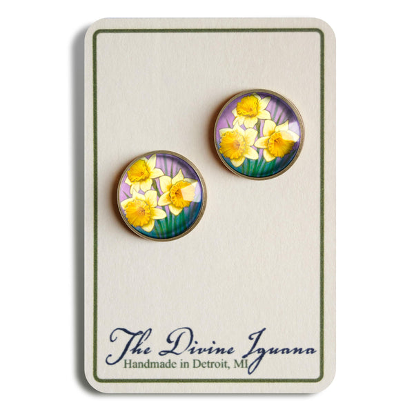 Art Nouveau Daffodil Flower Vintage Inspired Stud Earrings
