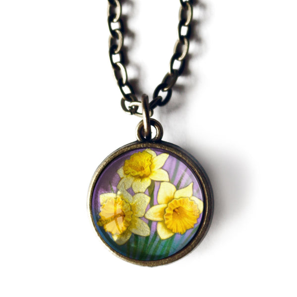 Art Nouveau Daffodil Simple Reversible Pendant Necklace