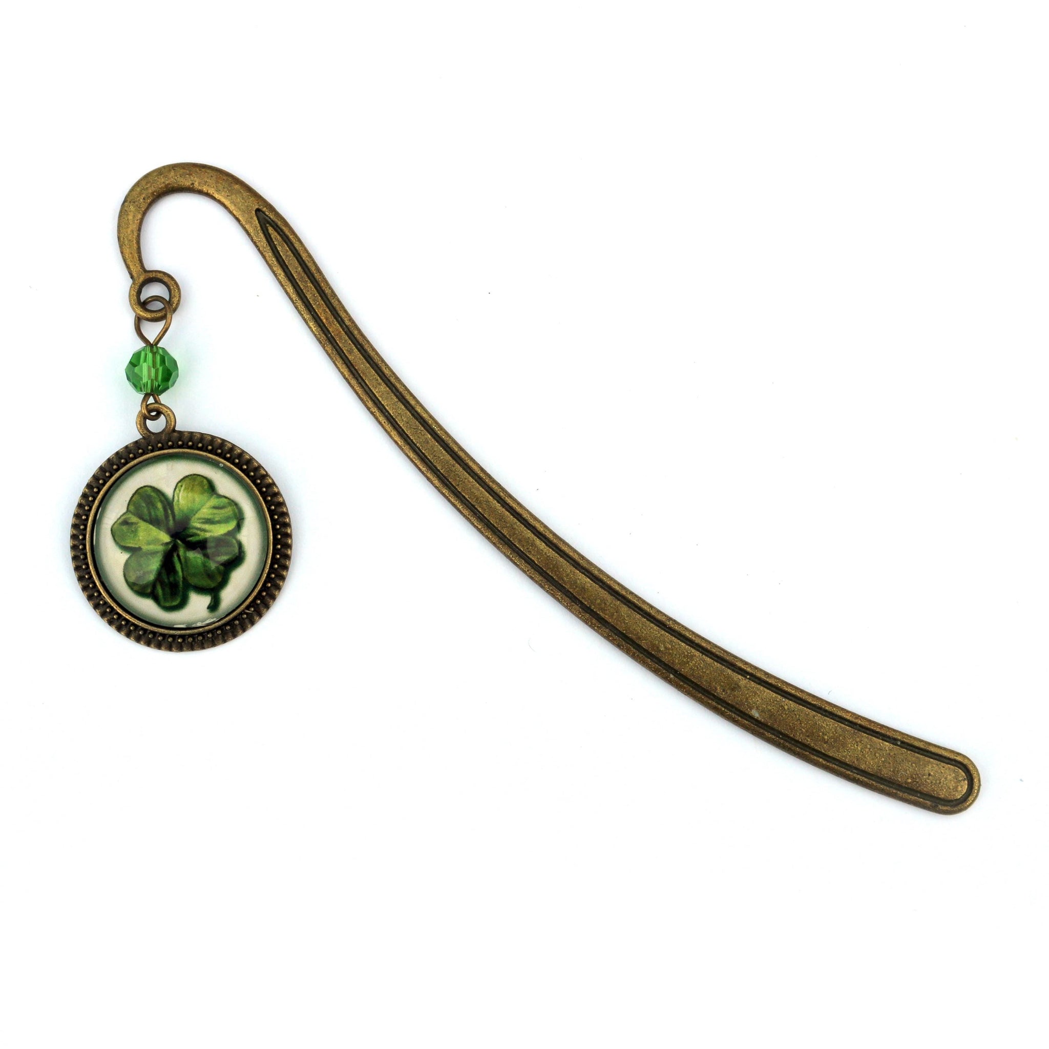 Four Leaf Clover Glass Cabochon Brass Book Hook / Bookmark