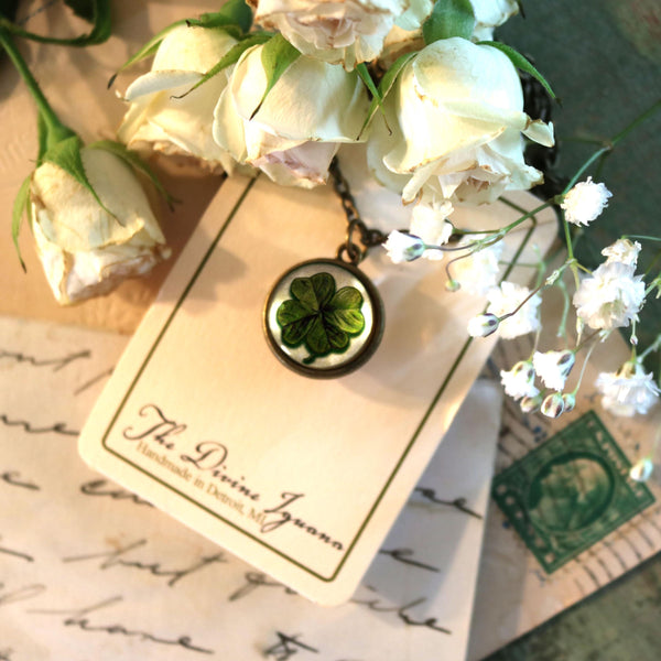 Four Leaf Clover Simple Reversible Pendant Necklace
