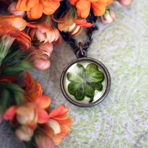 Four Leaf Clover Simple Reversible Pendant Necklace
