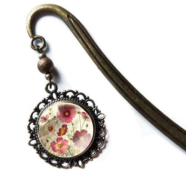 Cosmo Flower Glass Cabochon Brass Book Hook / Bookmark
