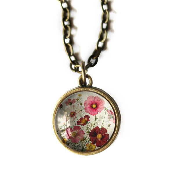 Cosmo Flower Glass Cabochon Brass Book Hook / Bookmark