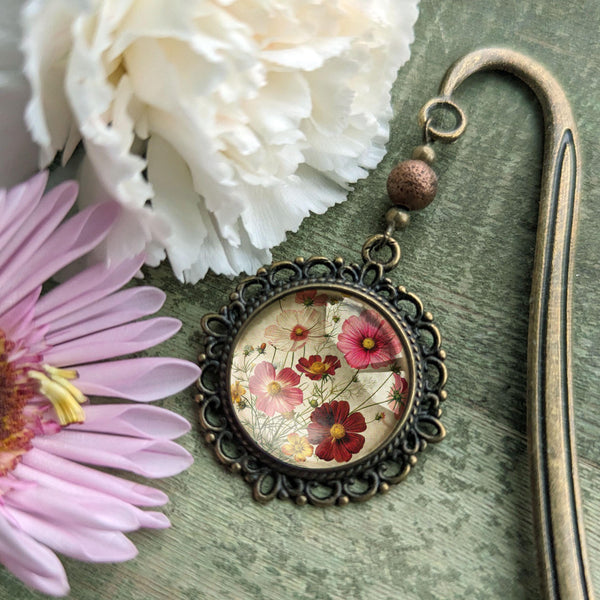Cosmo Flower Glass Cabochon Brass Book Hook / Bookmark