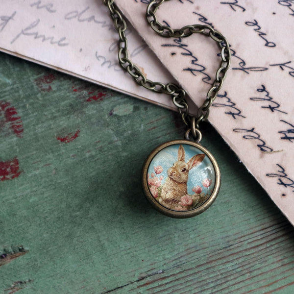 Victorian Easter Bunny  Double-Sided Pendant Necklace