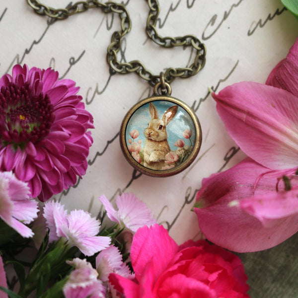 Victorian Easter Bunny  Double-Sided Pendant Necklace