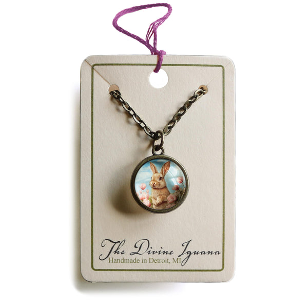 Victorian Easter Bunny  Double-Sided Pendant Necklace
