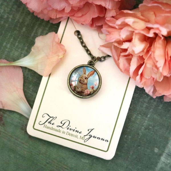 Victorian Easter Bunny  Double-Sided Pendant Necklace