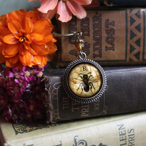 Honey Bee / Worker Bee Glass Cabochon Brass Book Hook / Bookmark
