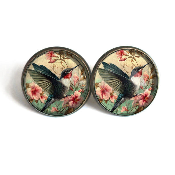 Art Nouveau Hummingbird Vintage Inspired Stud Earrings