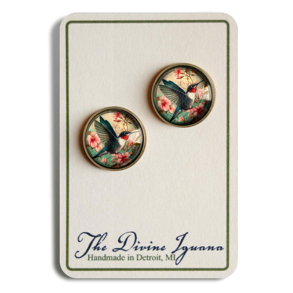 Art Nouveau Hummingbird Vintage Inspired Stud Earrings