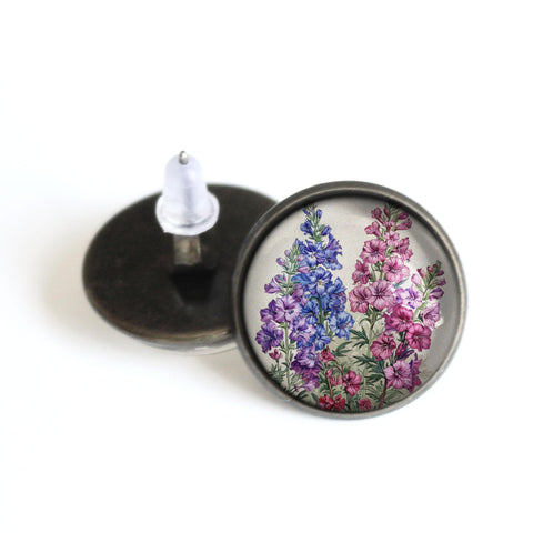 Delphinium or Larkspur Flowers Vintage Inspired Stud Earrings