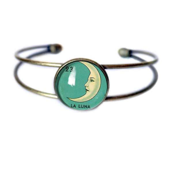 La Luna Loteria Crescent Moon Cuff / Bangle Bracelet in Antique Brass