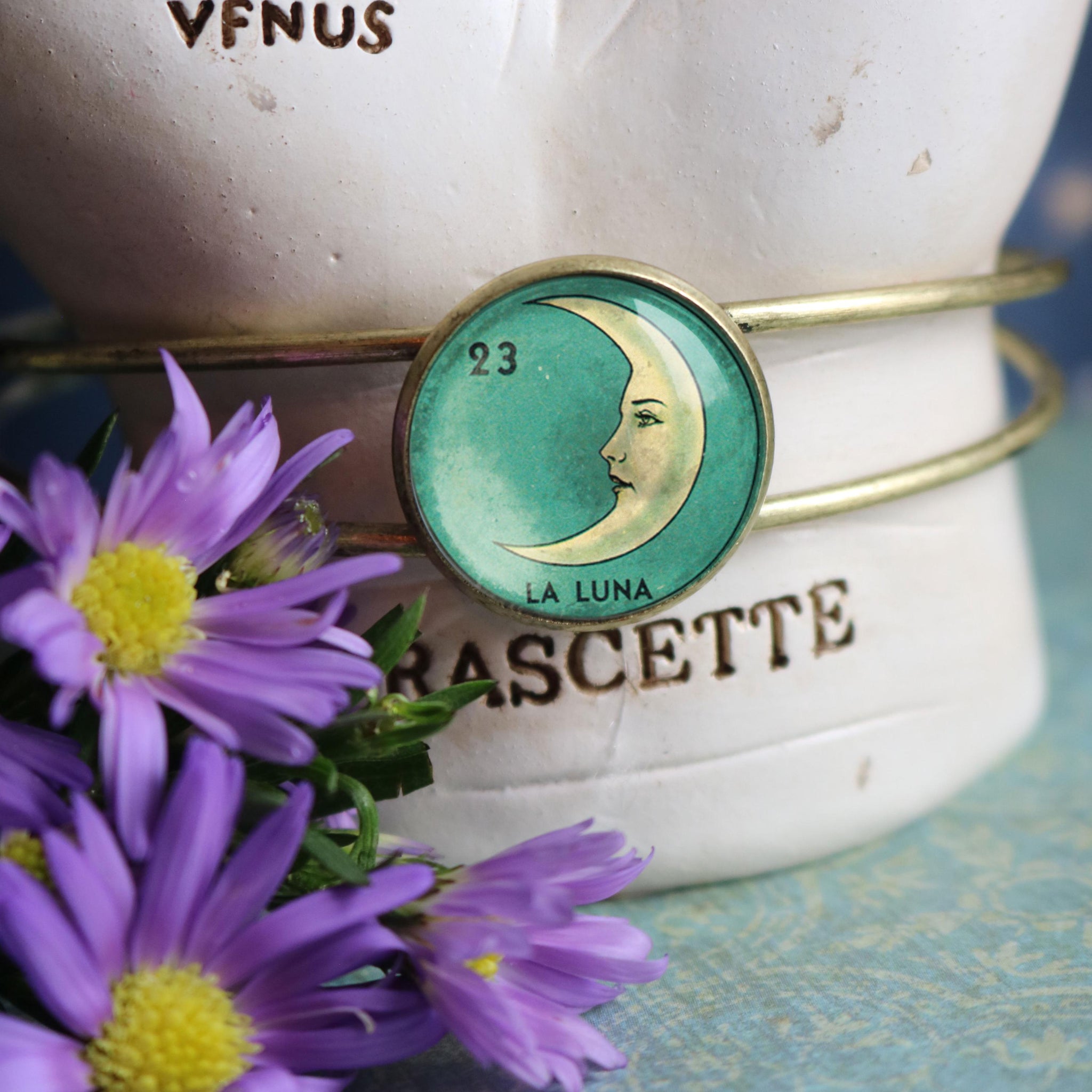 La Luna Loteria Crescent Moon Cuff / Bangle Bracelet in Antique Brass