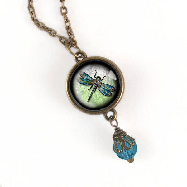 Dragonfly Reversible Pendant Necklace with Bead Accent