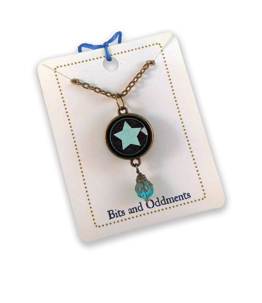 Reversible Dark Teal Moon And Star Reversible Pendant Necklace with Bead Accent