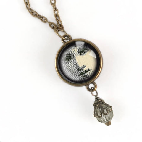 Victorian Face Reversible Pendant Necklace with Bead Accent