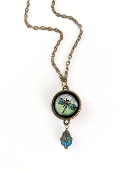 Dragonfly Reversible Pendant Necklace with Bead Accent