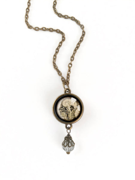 Human Nervous System Reversible Pendant Necklace with Bead Accent