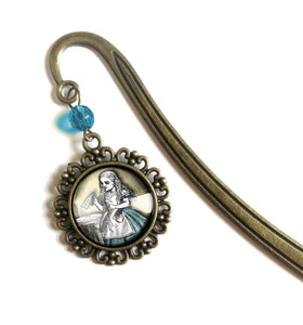 Alice in Wonderland "Drink Me" Potion Glass Cabochon Brass Book Hook / Bookmark