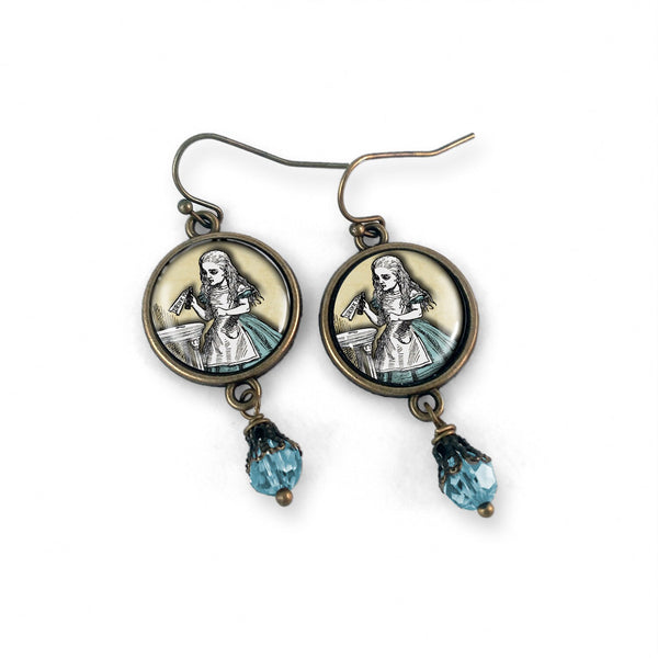 Alice in Wonderland "Drink Me" Potion Vintage Inspired Drop / Dangle Earrings