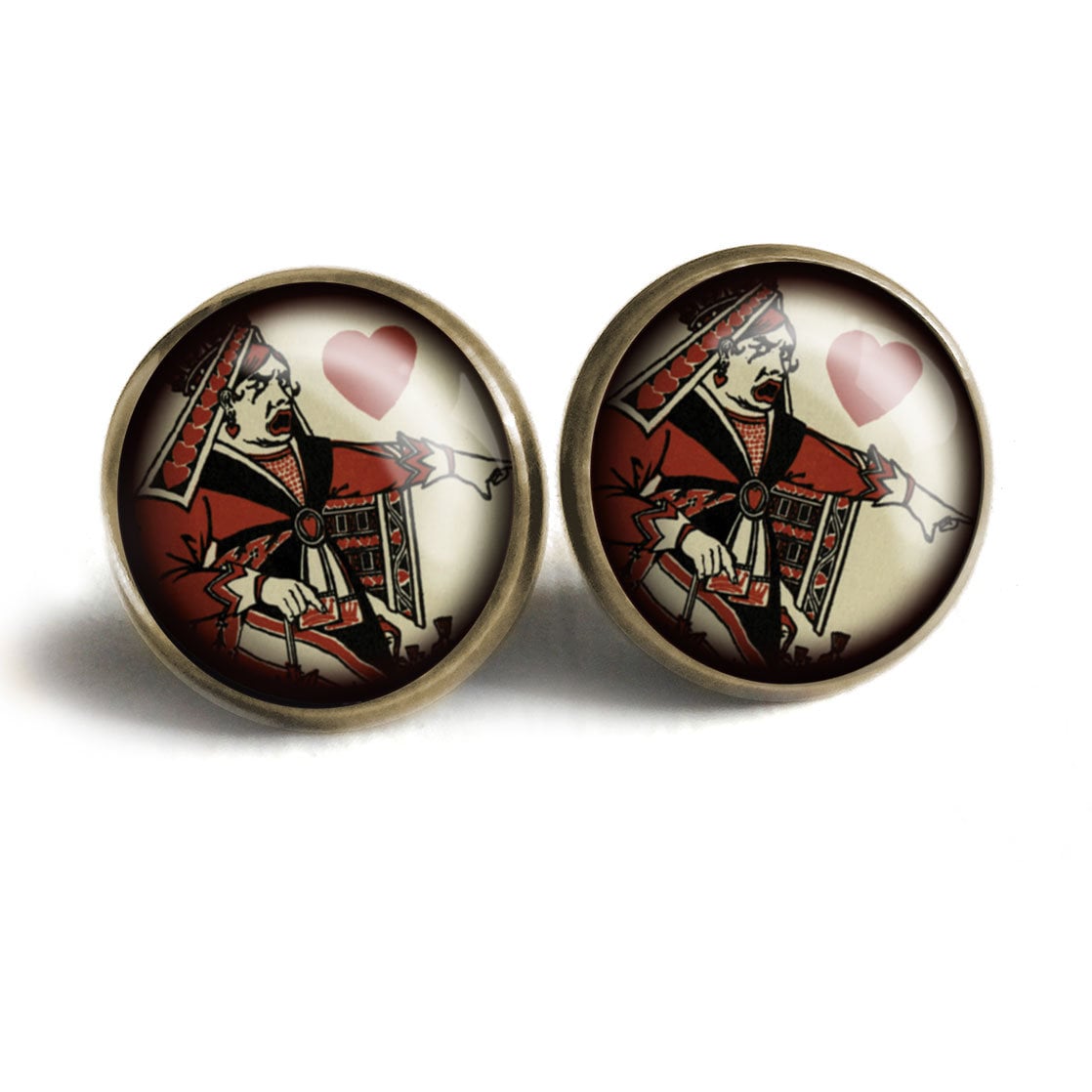 CLEARANCE - Alice in Wonderland Red Queen of Hearts Vintage Inspired Stud Earrings