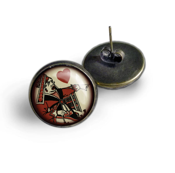 CLEARANCE - Alice in Wonderland Red Queen of Hearts Vintage Inspired Stud Earrings