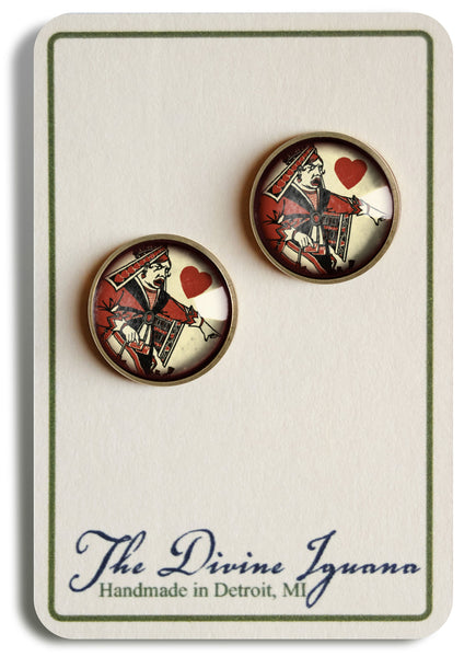 CLEARANCE - Alice in Wonderland Red Queen of Hearts Vintage Inspired Stud Earrings