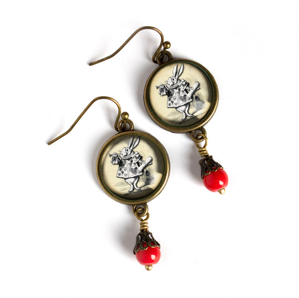 Alice in Wonderland White Rabbit Vintage Inspired Drop / Dangle Earrings