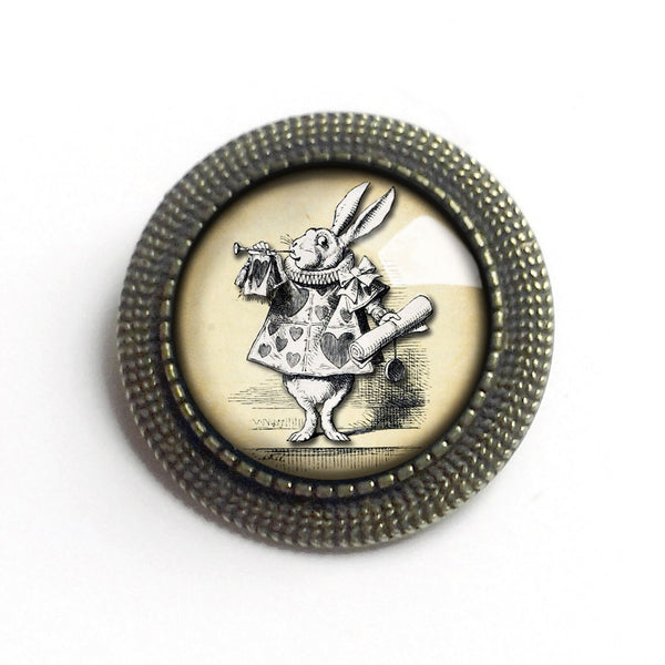 Alice in Wonderland White Rabbit Vintage Inspired Pin Brooch