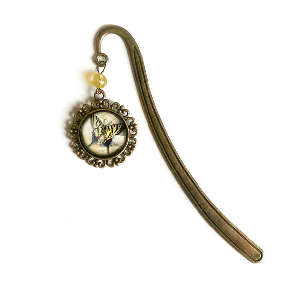 Swallowtail Butterfly Glass Cabochon Brass Book Hook / Bookmark