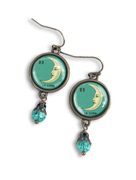 La Luna Loteria Themed Vintage Inspired Drop / Dangle Earrings