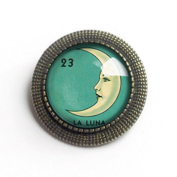 La Luna Moon Loteria Themed Vintage Inspired Pin Brooch