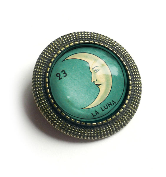 La Luna Moon Loteria Themed Vintage Inspired Pin Brooch