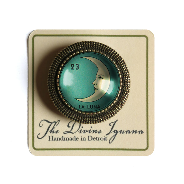 La Luna Moon Loteria Themed Vintage Inspired Pin Brooch