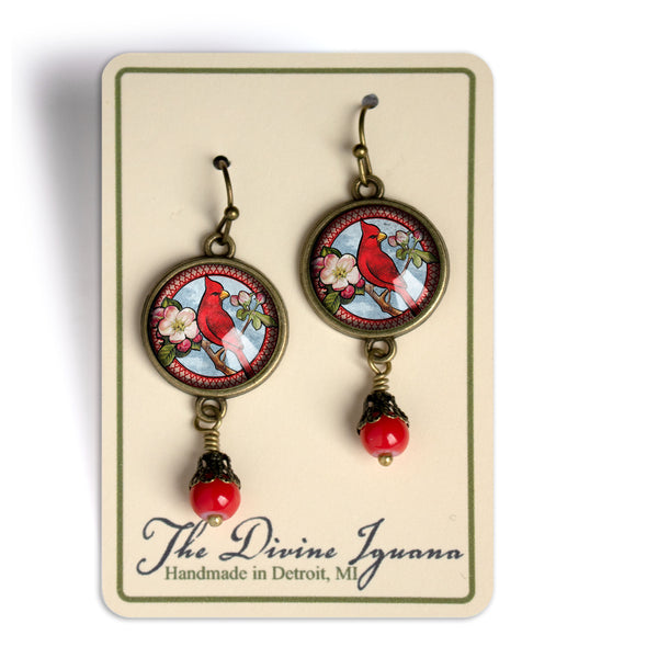 Cardinal Vintage Inspired Drop / Dangle Earrings