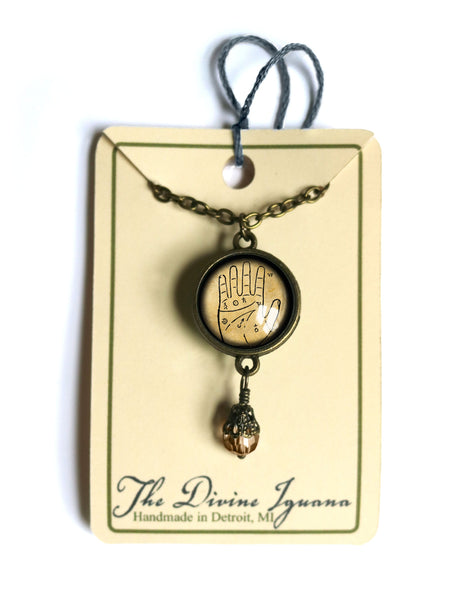 Palmistry Reversible Pendant Necklace with Bead Accent