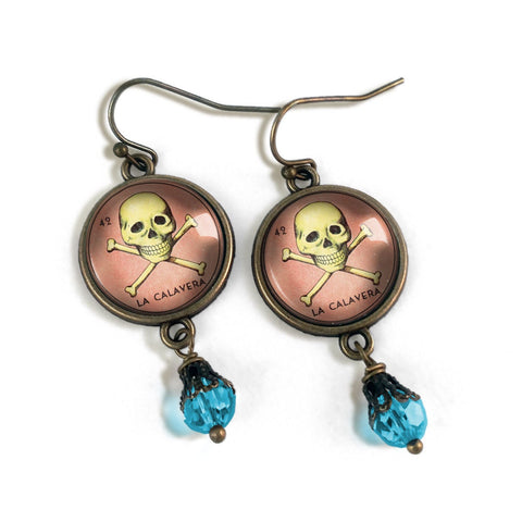 La Calavera Skull Loteria Themed Vintage Inspired Drop / Dangle Earrings