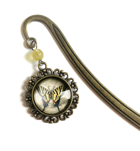 Swallowtail Butterfly Glass Cabochon Brass Book Hook / Bookmark