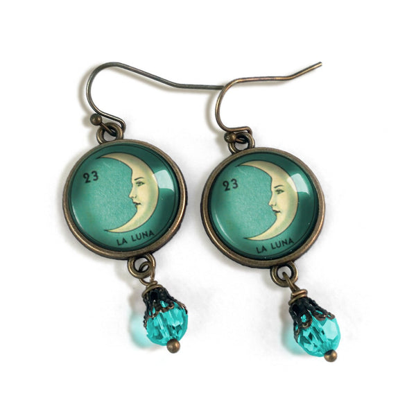 La Luna Loteria Themed Vintage Inspired Drop / Dangle Earrings